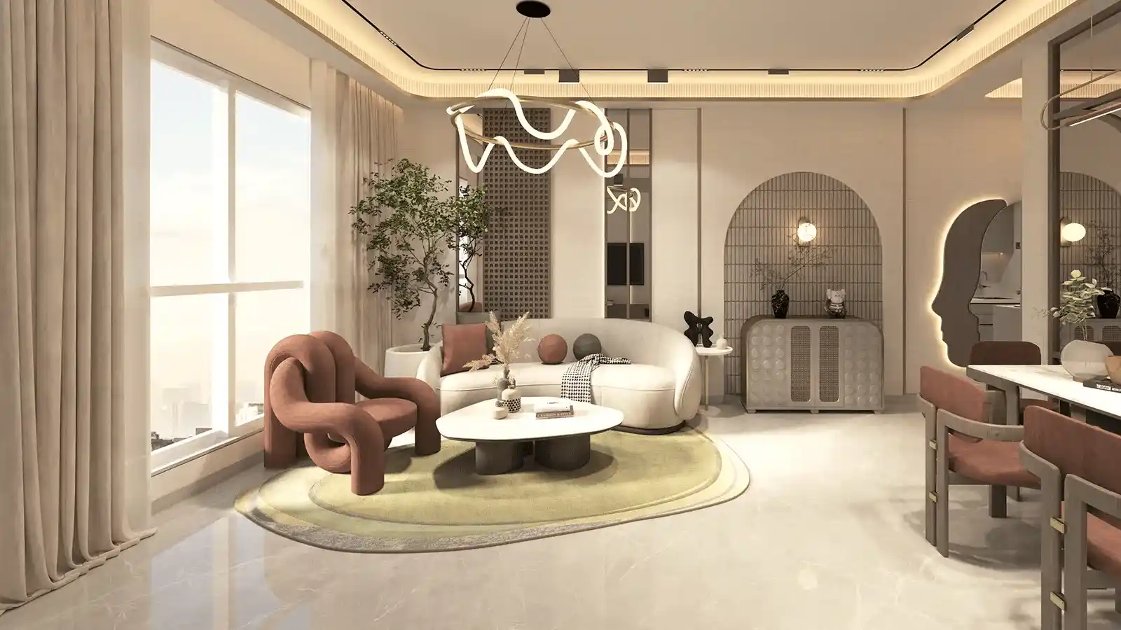 Spacious living room design inside a luxury villa at Maharaja Beverly Park