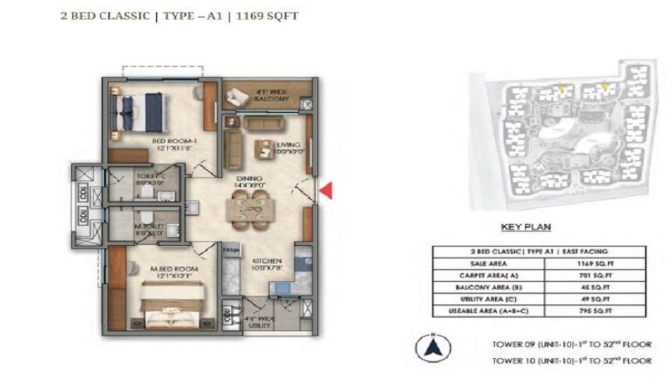3 BHK Floor Plan Prestige Golden Grove