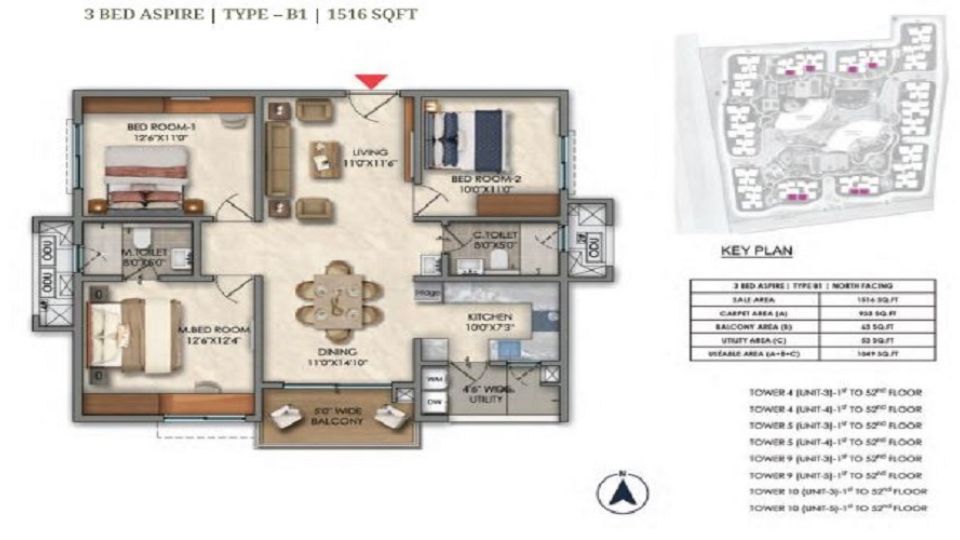 4 BHK Floor Plan Prestige Golden Grove